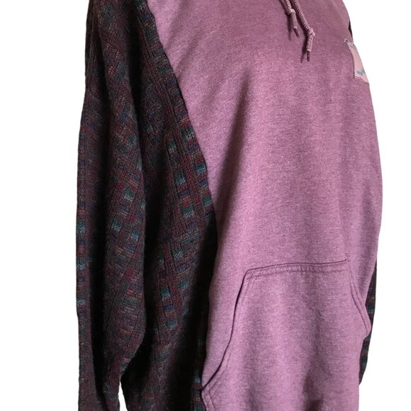 Upcycled Patchwork Hoodie, Sweater Sleeves, XL: Mauve Sweatshirt Jacket, Tribal - Picture 5 of 12